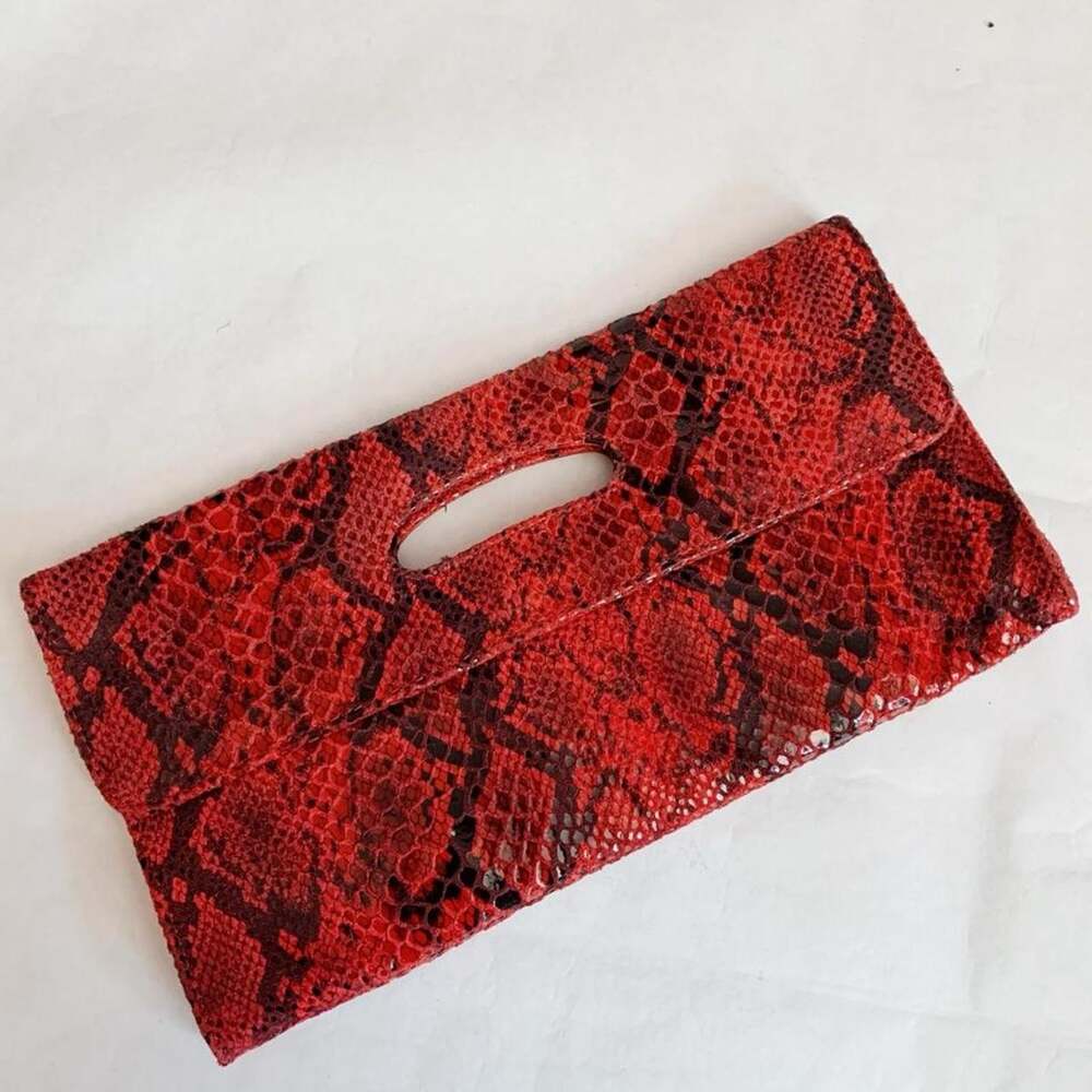 Hobo International Red Snakeskin Embossed Clutch